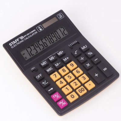 Калькулятор STAFF "PLUS" настольный STF-333-BKRG, 12 разрядов, 200x154 мм, ЧЕРНО-ОРАНЖЕВЫЙ, 250460