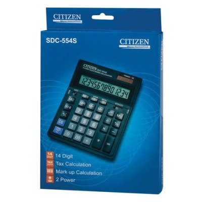 Калькулятор настольный CITIZEN SDC-554 (199x153 мм), 14 разрядов, двойное питание, SDC-554S