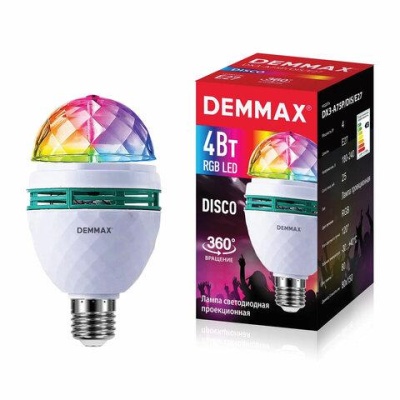 Светодиодная проекционная DISCO лампа ERGOLUX LED-A75DIS-3W-E27, вращение на 360 градусов, RGB, 14541