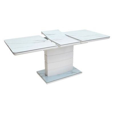 Стол Alta 120, серо-белый мрамор/ белый глазурованное стекло