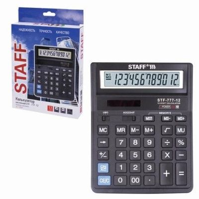 Калькулятор STAFF настольный STF-777, 12 разрядов, двойное питание, 210x165мм, ЧЕРНЫЙ