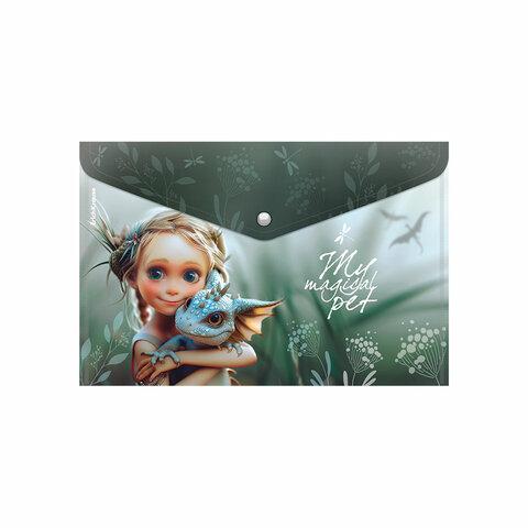 Папка-конверт с кнопкой ERICH KRAUSE "Magic Pet", A4, до 120 листов, непрозрачная, ассорти, 0,16 мм, 63509