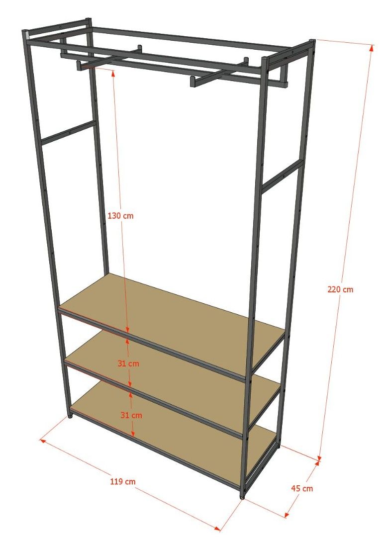Стеллаж для одежды в стиле Лофт A22120-10-ЧДС (220х120х45)