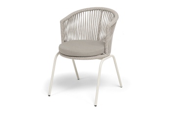 "Люксембург" стул плетеный из роупа, каркас из стали (RAL1013) муар, роуп бежевый круглый, ткань бежевая 15052цвет Бежевый