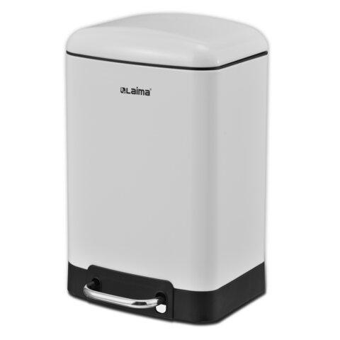 Ведро мусорное с педалью 6 л, крышка с доводчиком, белое матовое, металл, LAIMA ULTRA, 701569