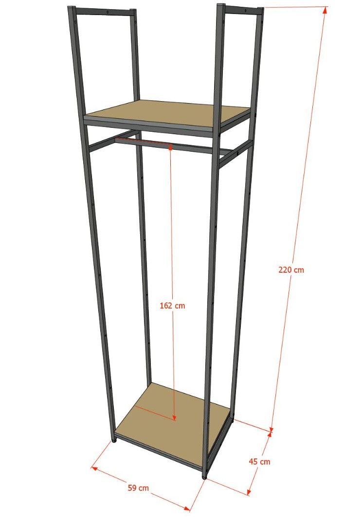 Стеллаж для одежды AС2260-02-Ч со стеклом 220х60х45
