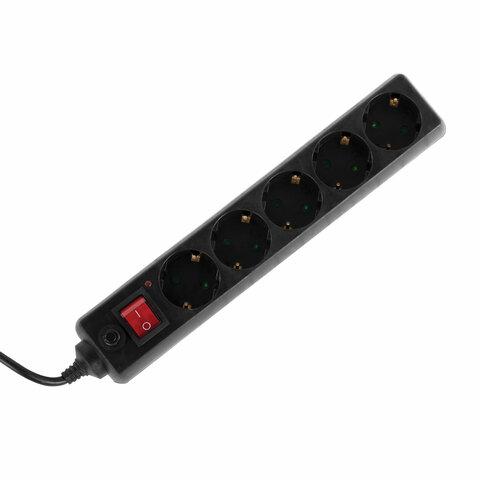 Сетевой фильтр SONNEN U-3513, 5 розеток, с заземлением, выключатель, 10 А, 3 м, черный, 513489