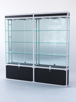 Витрина "ПРЯМОУГОЛЬНАЯ" №1-2м-200-3 (задняя стенка - зеркало), Черный