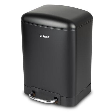 Ведро мусорное с педалью 12 л, крышка с доводчиком, черное матовое, металл, LAIMA ULTRA, 701565