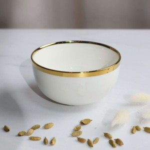 Тарелка глубокая MOONSHINE, керамика, белый+золото, 13*6,8см