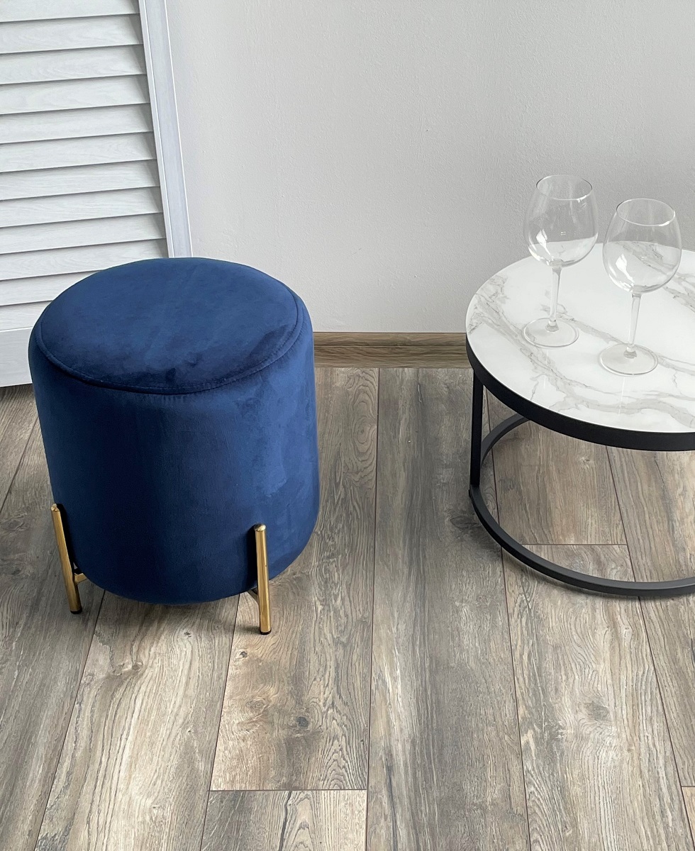 Пуф для гостиной РАЙС (RICE) цвет BLUVEL-86 синий / золотой