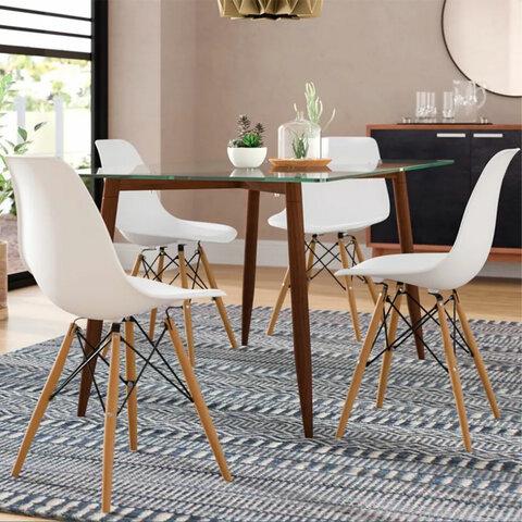 Стулья BRABIX "Eames CF-010", КОМПЛЕКТ 4 шт., пластик белый, опоры дерево/металл, 532630