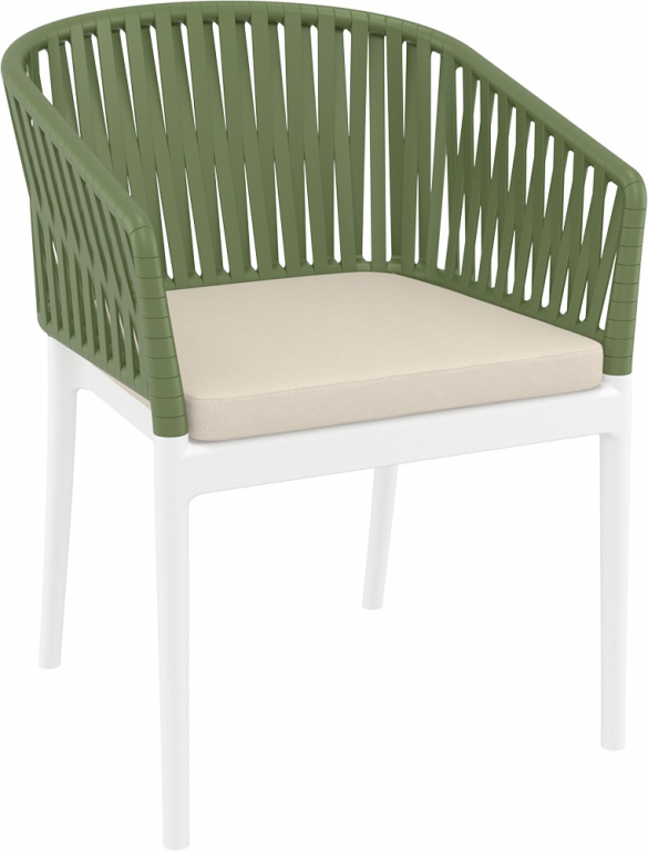 Кресло пластиковое с подушками Portofino белый, оливковый, бежевый