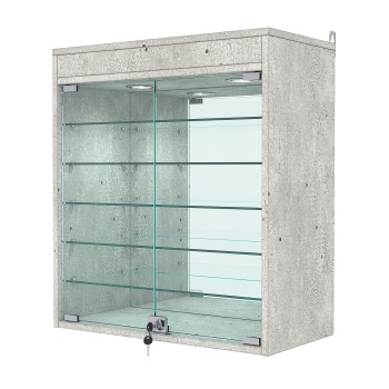 Витрина настенная №1-8АГ с зеркалом и подсветкой, Метрополитан Грей