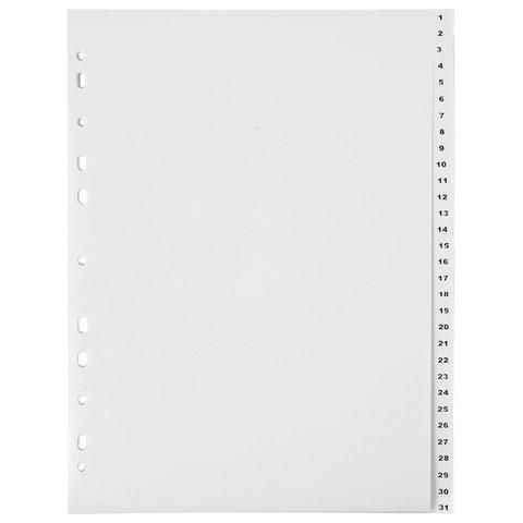 Разделитель пластиковый ОФИСМАГ, А4, 31 лист, цифровой 1-31, оглавление, серый, РОССИЯ, 225605