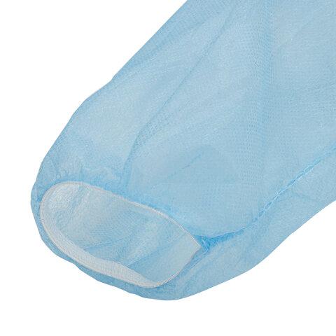 Халат одноразовый голубой на липучке КОМПЛЕКТ 10 шт, XXL, 110 см, резинка, 20 г/м2 СН