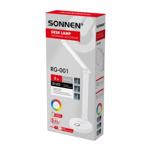 Настольная лампа-светильник, ночник SONNEN RG-001, 30 LED, 6 Вт, 3 режима, RGB-подсветка, белый, 238774