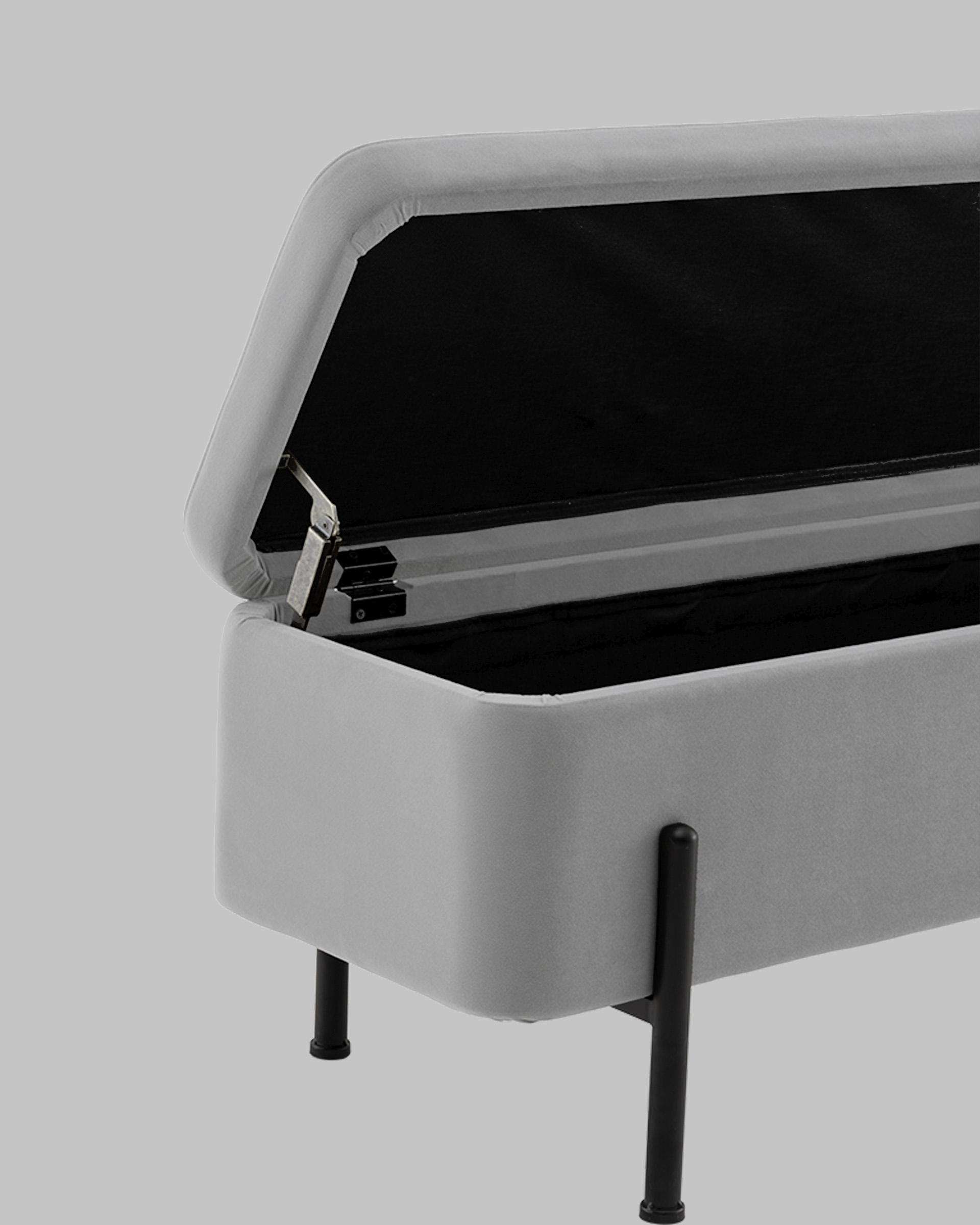 Банкетка Болейн с ящиком велюр серый черные ножки