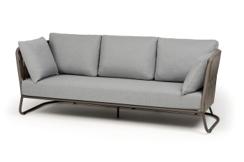 "Багамы" диван 3-местный плетеный из роупа, каркас алюминий бежево-серый (RAL7006) муар, роуп серо-коричневый 23мм, ткань светло-сераяцвет серо-коричневый
