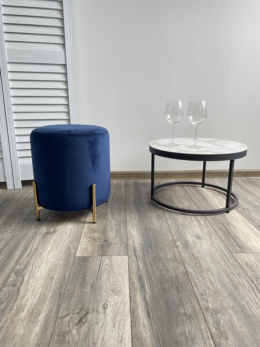 Пуф для гостиной РАЙС (RICE) цвет BLUVEL-86 синий / золотой