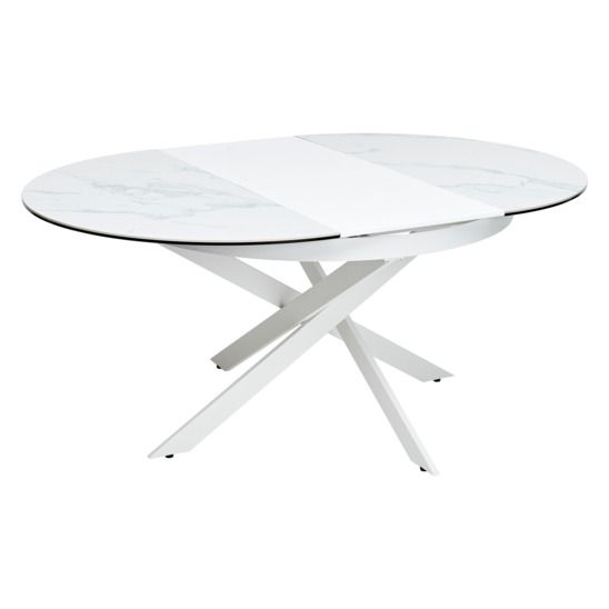 Стол Trento 120, белый мрамор глянцевый, керамика/ белый каркас