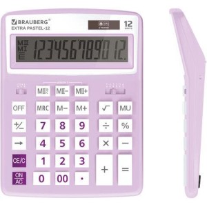 Калькулятор настольный BRAUBERG EXTRA PASTEL-12-PR (206x155 мм), 12 разрядов, двойное питание, СИРЕНЕВЫЙ, 250489