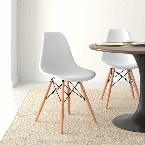 Стулья BRABIX "Eames CF-010", КОМПЛЕКТ 4 шт., пластик белый, опоры дерево/металл, 532630
