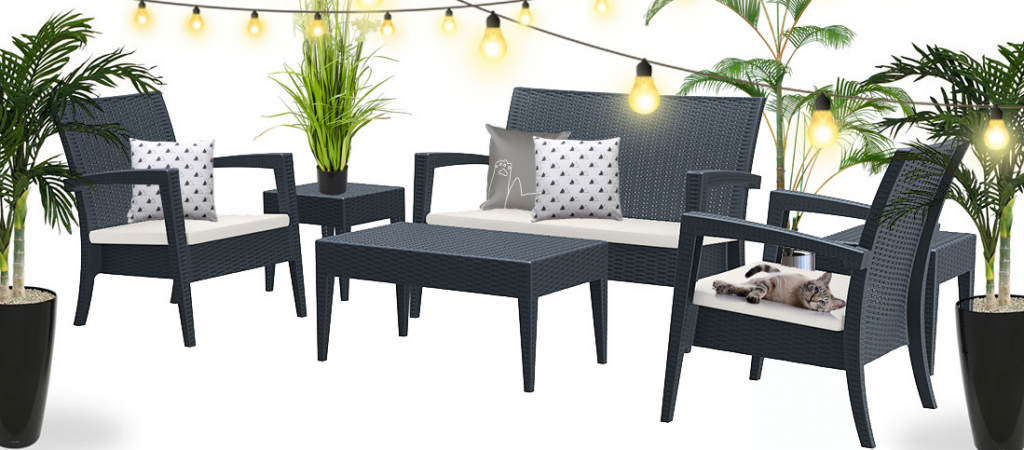 Кресло пластиковое плетеное с подушкой Miami Lounge Armchair антрацит