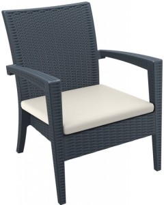 Кресло пластиковое плетеное с подушкой Miami Lounge Armchair антрацит