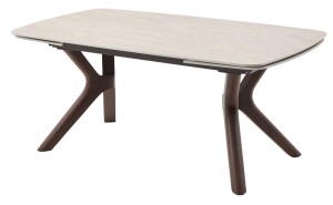 Стол КИРАН (KIRAN) 180 БЕЖЕВЫЙ МРАМОР (MATTE SICILY BEIGE SOLID CERAMIC) / Орех темный, ®DISAUR
