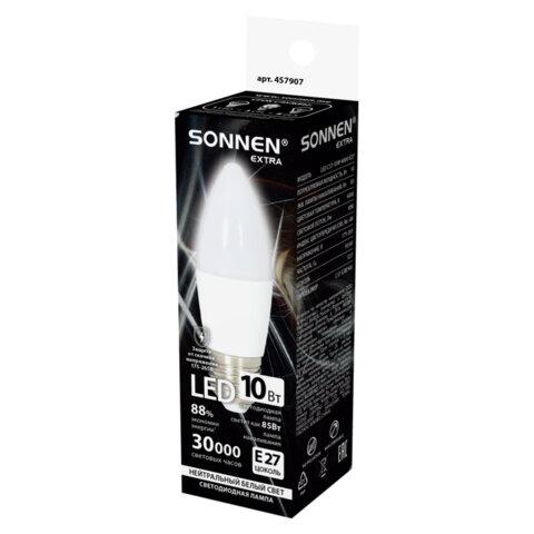 Лампа светодиодная SONNEN EXTRA, 10 (85) Вт, Е27, свеча, нейтральный белый, 30000 ч, LED C37-10W-4000-Е27, 457907