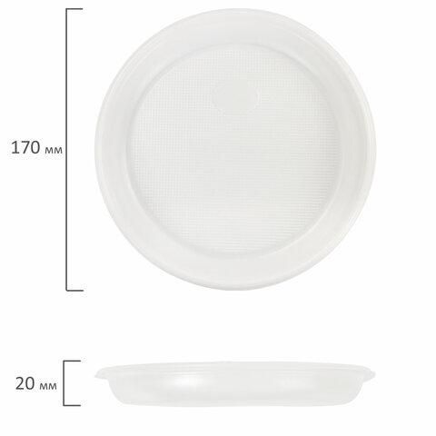 Одноразовые тарелки десертные, КОМПЛЕКТ 100 шт., пластик, d=170 мм, БЮДЖЕТ, белые, ПС, холодное/горячее, ЛАЙМА, 600942
