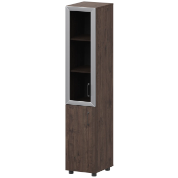 Стеллаж комбинированный узкий с стеклянным фасадом в алюминиевой раме левый Приоритет К-932,К-936,К-939,КФ-936,КФ-939 Дуб апрель