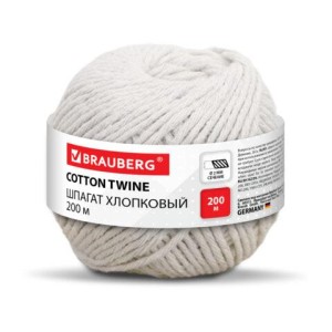 Шпагат хлопковый для прошивки документов, вязания, макраме, длина 200 м, диаметр 2 мм, BRAUBERG, 700363