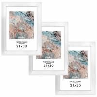 Рамка 21х30 см небьющаяся, КОМПЛЕКТ 3 шт., багет 29 мм, МДФ, BRAUBERG "Basic", белая, 391260