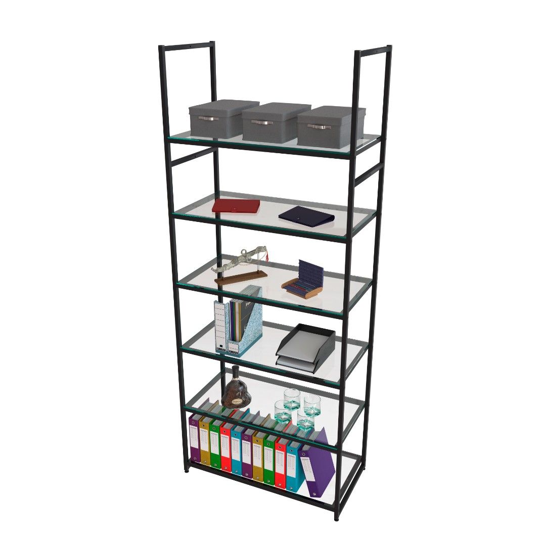 Стеллаж в стиле ЛОФТ AС2290-20-Ч со стеклом 220х90х45