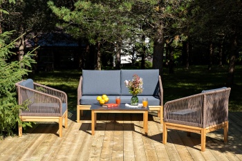 "Канны" лаунж-зона 4-местная из роупа со столиком "Канны" (серый гранит), основание дуб, роуп коричневыйцвет коричневый