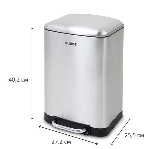 Ведро мусорное с педалью 12 л, крышка с доводчиком, стальное, БЕЗ ОТПЕЧАТКОВ, LAIMA ULTRA, 701568