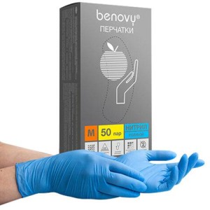 Перчатки нитриловые смотровые 50 пар (100 шт.), размер M, голубые, BENOVY Nitrile Chlorinated, ЧЗ, М