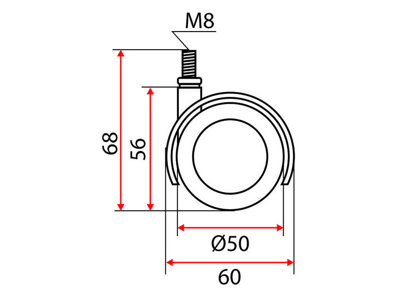 Опора колёсная D50 чёрная, на резьбе М8 (мягкий ход)