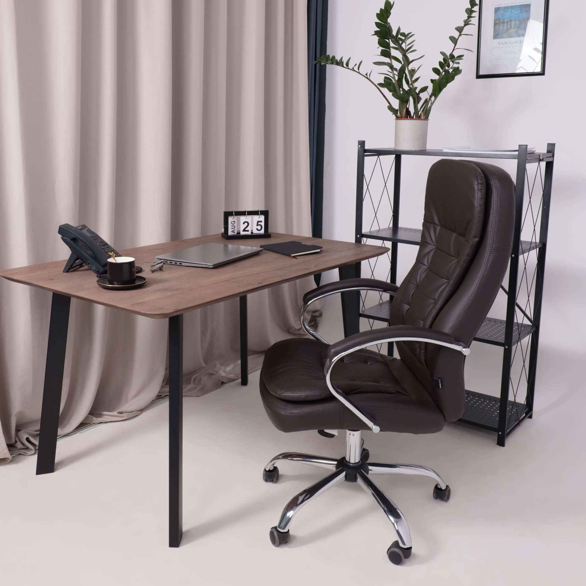 Кресло поворотное Richard New, коричневый, экокожа