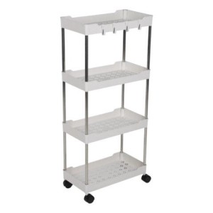 Этажерка (тележка) BOOMHOUSE (БУМХАУС) RC-040 4 яруса, на колесах, В87хШ40хГ22 см, металл/пластик, белая/хром, 701454