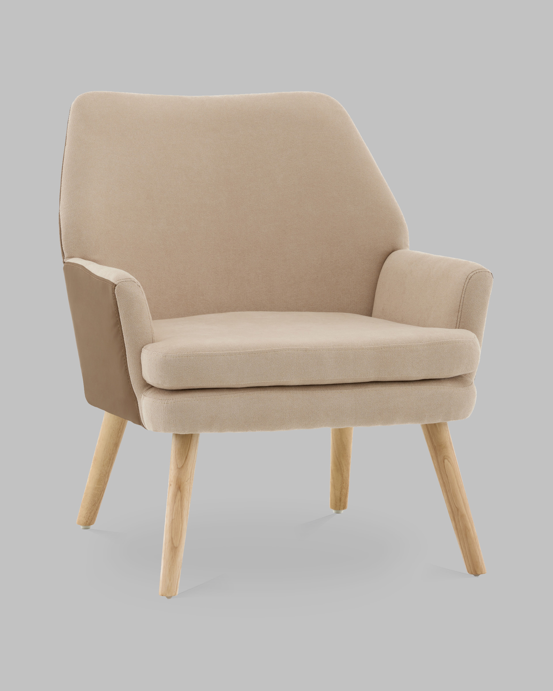 Кресло Харви бежевый с коричневой экокожей деревянные ножки