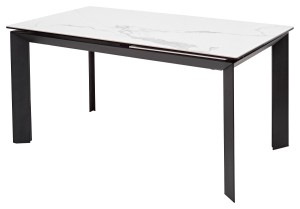 Стол КРЕМОНА (CREMONA) 140 цвет БЕЛЫЙ МРАМОР МАТОВЫЙ (MATTE STATUARIO), керамика/ ЧЕРНЫЙ, ®DISAUR