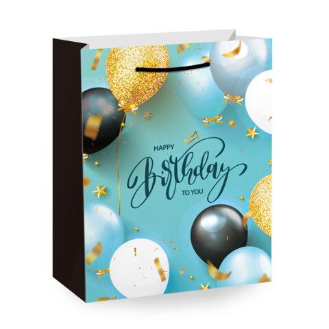 Пакет подарочный (1 штука) 18х10х23 см (M), "Happy Birthday", ассорти, глиттер, фольга, ЗОЛОТАЯ СКАЗКА, 700806