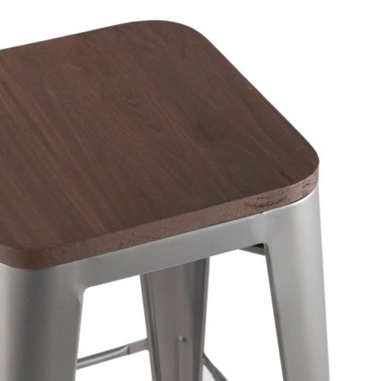 Стул Tolix Wood барный Серебристый матовый