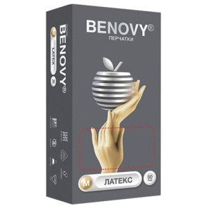 Перчатки латексные смотровые 50 пар (100шт) M (средний) бежевые BENOVY Latex Chlorinated, ЧЗ, шк2834