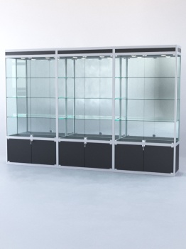 Витрина "ПРЯМОУГОЛЬНАЯ" №1-3м-400-3 (задняя стенка - зеркало), Черный