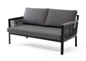 "Сан Ремо" диван 2-местный плетеный из роупа, каркас алюминий темно-серый, роуп серый, ткань сераяцвет Серый