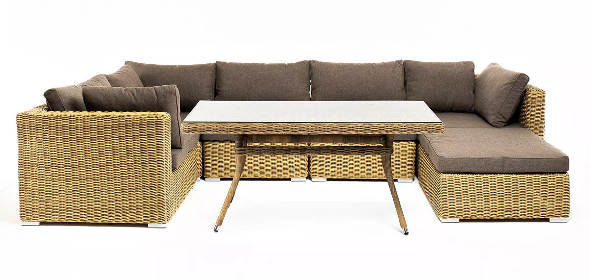 "Лунго" обеденная группа угловая из искусственного ротанга